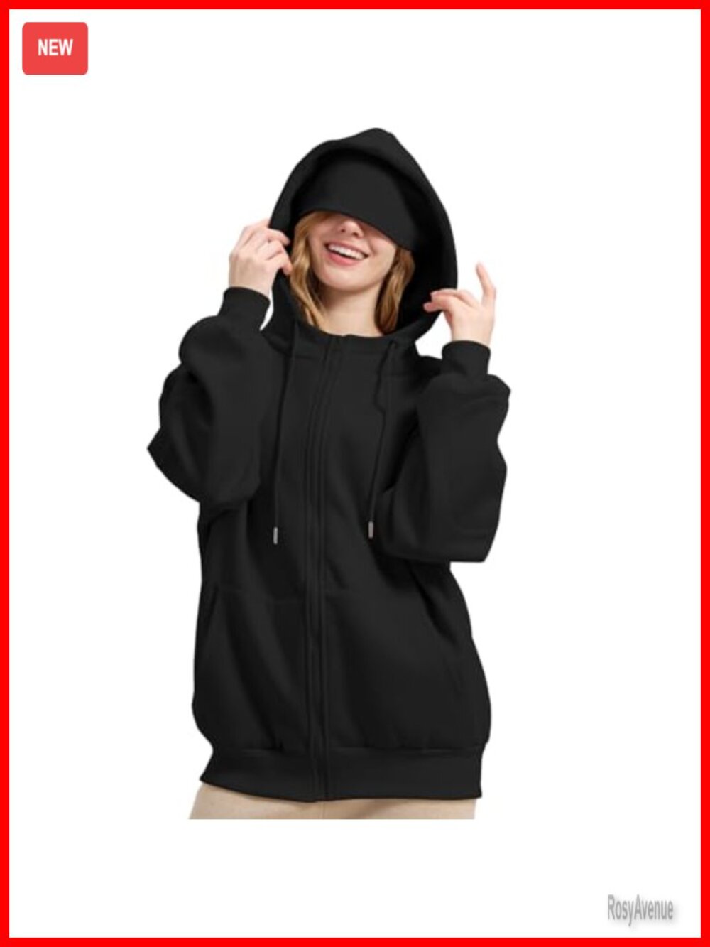 Full Zip Hoodie with Built-In Eye Mask Fleece Travel Sweatshirt